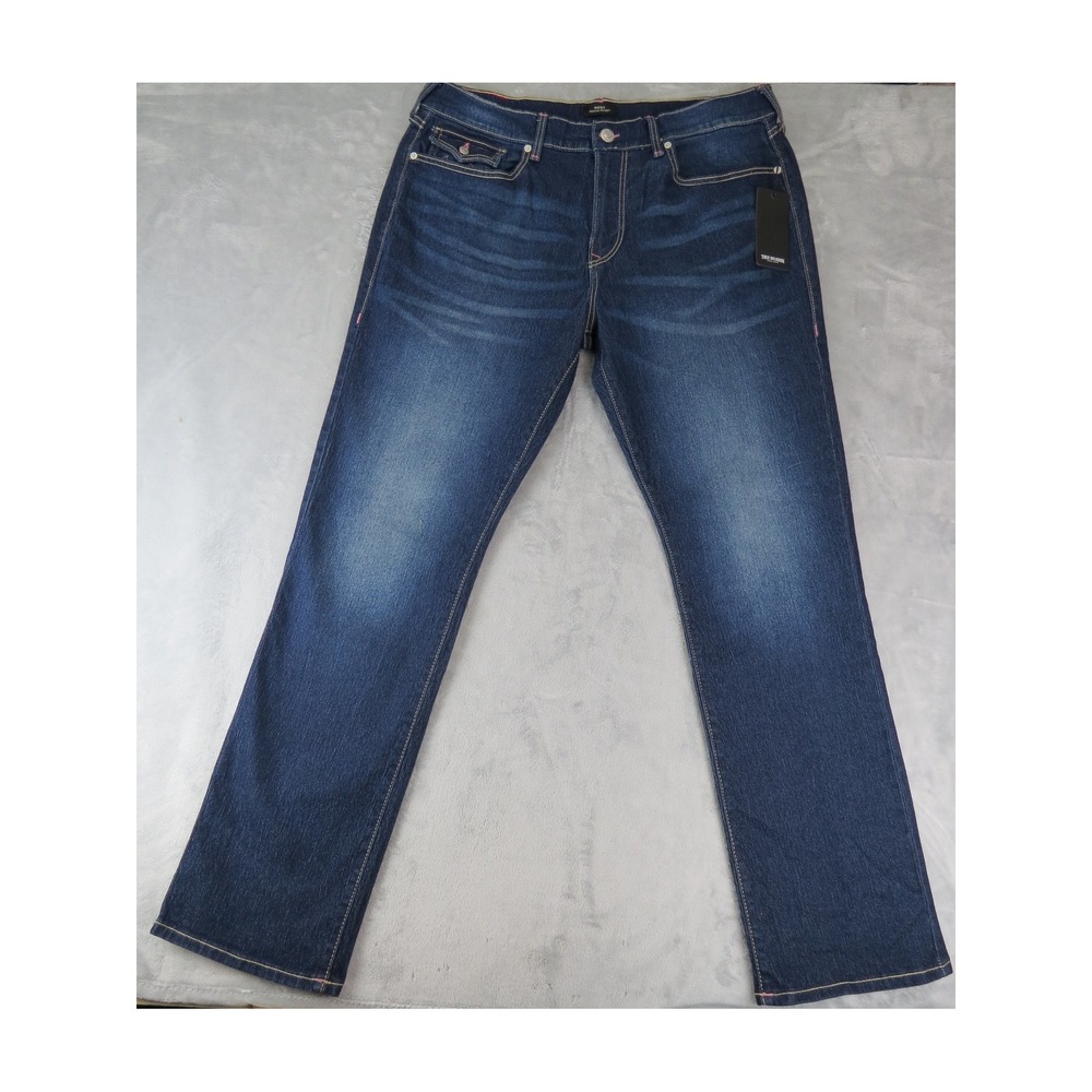 New True Religion Ricky‎ Relaxed Straight Dark Wash Denim Jeans Mens 36x34